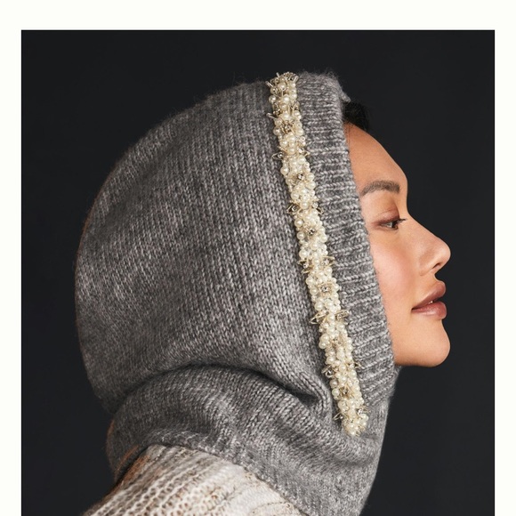 Anthropologie Maeve Embellished hat hat new gray pearl one size - Picture 3 of 6